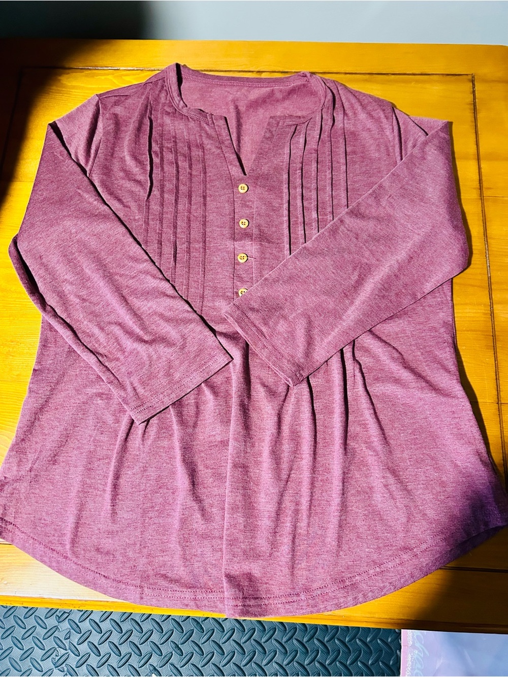 (3/$10) Mauve Pintuck Button Front Top